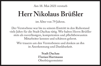 Traueranzeige von Nikolaus Brüßler von Süddeutsche Zeitung