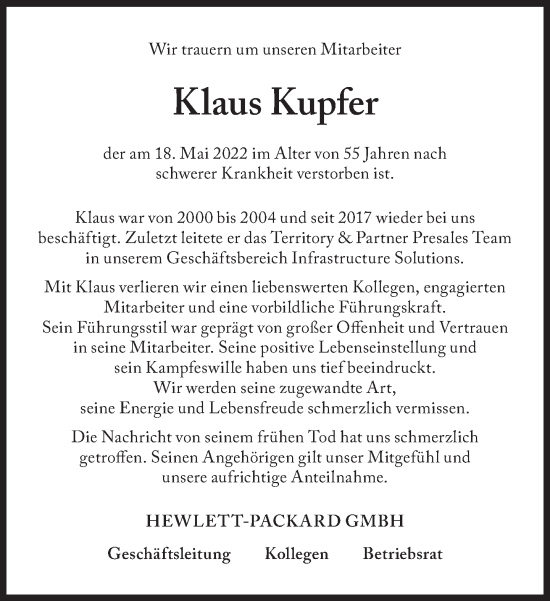 Traueranzeige von Klaus Kupfer von Süddeutsche Zeitung