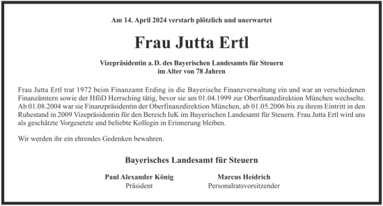 Traueranzeige von Jutta Ertl von Süddeutsche Zeitung
