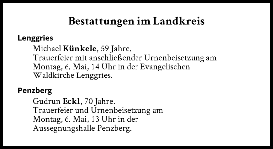 Traueranzeige von Bestattungen vom 06.05.2024 von Süddeutsche Zeitung