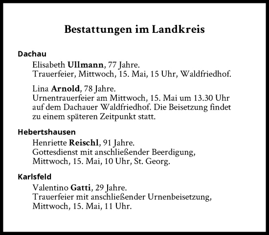 Traueranzeige von Bestattungen vom 15.05.2024 von Süddeutsche Zeitung