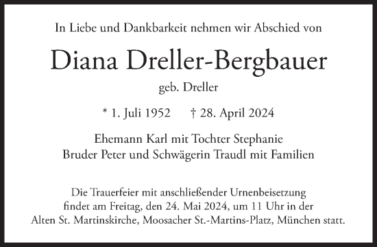 Traueranzeige von Diana Dreller-Bergbauer von Süddeutsche Zeitung