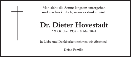 Traueranzeige von Dieter Hovestadt von Süddeutsche Zeitung