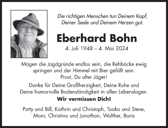 Traueranzeige von Eberhard Bohn von Süddeutsche Zeitung