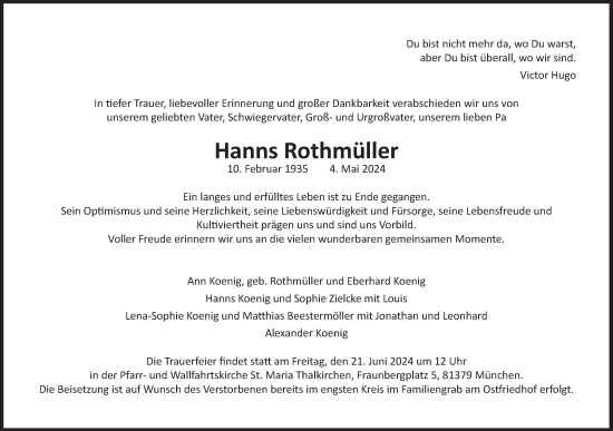 Traueranzeige von Hanns Rothmüller von Süddeutsche Zeitung