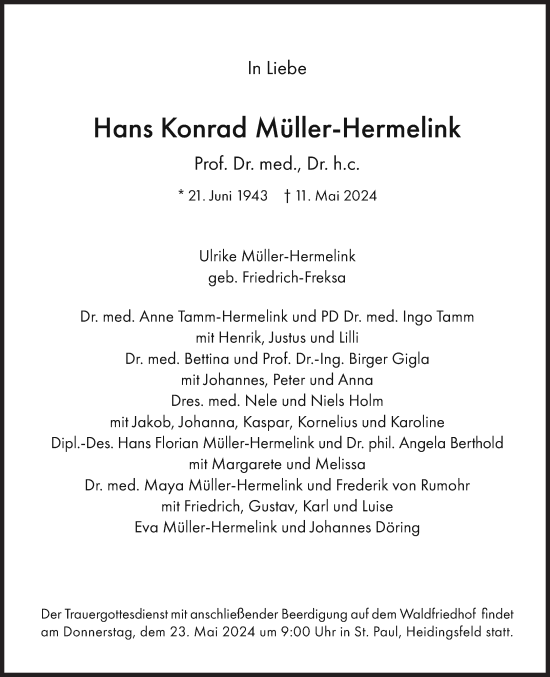 Traueranzeige von Hans Konrad Müller-Hermelink von Süddeutsche Zeitung