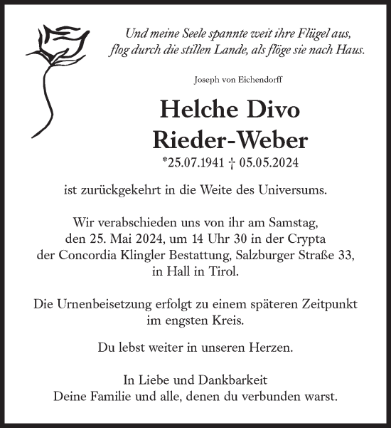 Traueranzeige von Helche Divo Rieder-Weber von Süddeutsche Zeitung