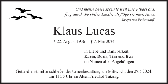 Traueranzeige von Lucas Klaus von Süddeutsche Zeitung