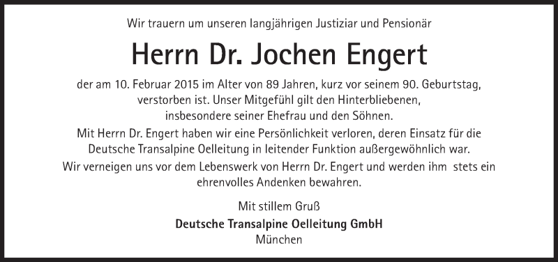 Traueranzeige für Jochen Engert vom 21.02.2015 aus Süddeutsche Zeitung