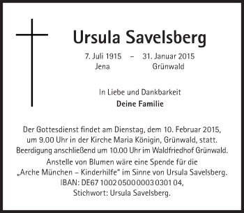 Traueranzeige von Ursula Savelsberg von Süddeutsche Zeitung