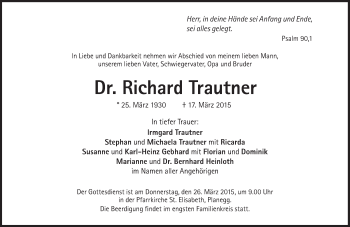 Traueranzeige von Richard Trautner von Süddeutsche Zeitung