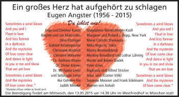 Traueranzeige von Eugen Angster von Süddeutsche Zeitung