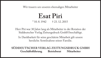 Traueranzeige von Esat Piri von Süddeutsche Zeitung
