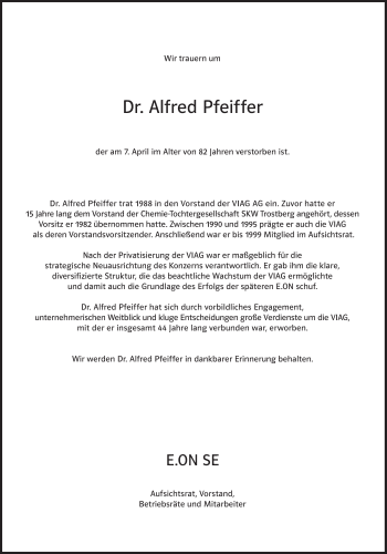 Traueranzeige von Alfred Pfeiffer von Süddeutsche Zeitung