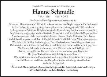 Traueranzeige von Hanne Schmidle von Süddeutsche Zeitung