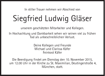 Traueranzeige von Siegfried Ludwig Gläser von Süddeutsche Zeitung