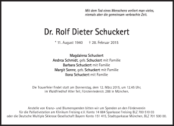 Traueranzeige von Rolf Dieter Schuckert von Süddeutsche Zeitung