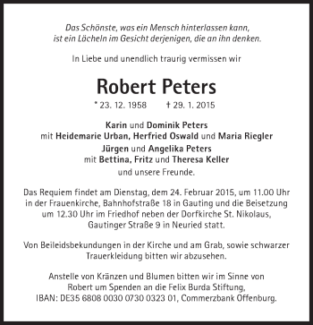 Traueranzeige von Robert Peters von Süddeutsche Zeitung