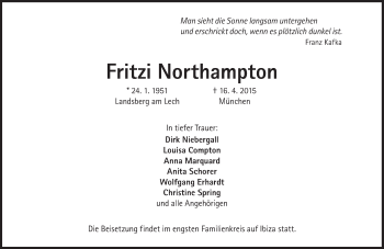 Traueranzeige von Fritzi Northampton von Süddeutsche Zeitung