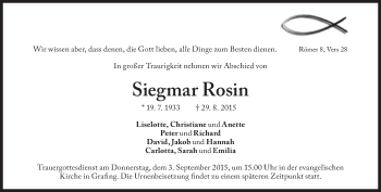 Traueranzeige von Siegmar Rosin von Süddeutsche Zeitung