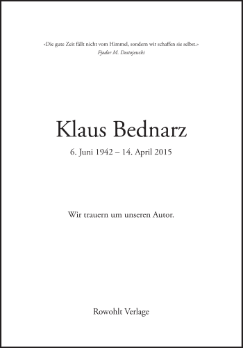 Traueranzeige von Klaus Bednarz von Süddeutsche Zeitung