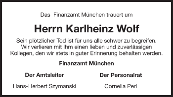Traueranzeige von Karlheinz Wolf von Süddeutsche Zeitung