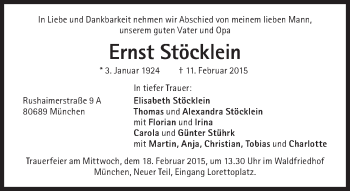 Traueranzeige von Ernst Stöcklein von Süddeutsche Zeitung