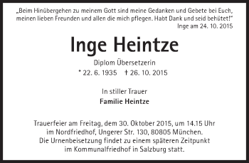 Traueranzeige von Inge Heintze von Süddeutsche Zeitung
