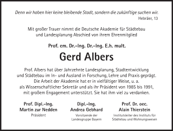 Traueranzeige von Gerd Albers von Süddeutsche Zeitung