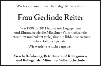 Traueranzeige von Gerlinde Reiter von Süddeutsche Zeitung