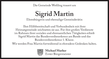 Traueranzeige von Sigrid Martin von Süddeutsche Zeitung