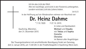 Traueranzeige von Heinz Dahme von Süddeutsche Zeitung