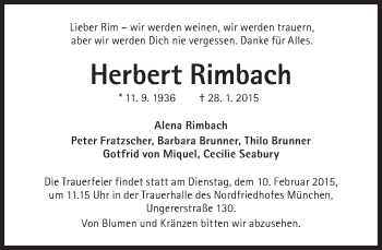 Traueranzeige von Herbert Rimbach von Süddeutsche Zeitung