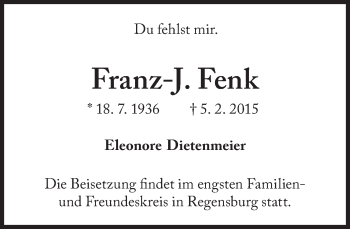 Traueranzeige von Franz Fenk von Süddeutsche Zeitung