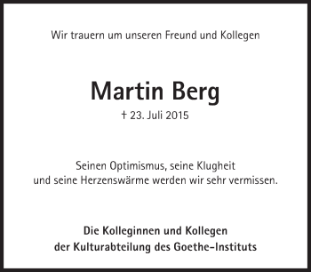 Traueranzeige von Martin Berg von Süddeutsche Zeitung