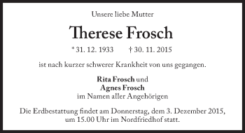 Traueranzeige von Therese Frosch von Süddeutsche Zeitung
