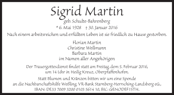 Traueranzeige von Sigrid Martin von Süddeutsche Zeitung