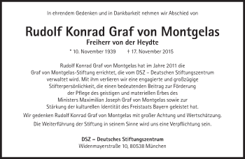 Traueranzeige von Rudolf Konrad Graf von Montgelas Freiherr von der Heydte von Süddeutsche Zeitung