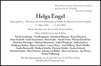 Traueranzeige von Helga Engel von Süddeutsche Zeitung