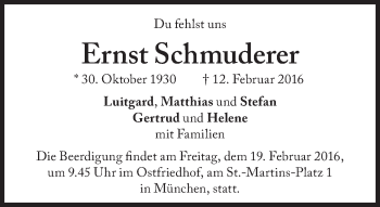 Traueranzeige von Ernst Schmuderer von Süddeutsche Zeitung
