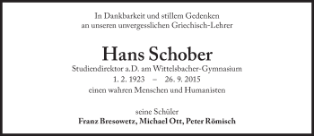 Traueranzeige von Hans Schober von Süddeutsche Zeitung