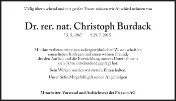 Traueranzeige von Christoph Burdack von Süddeutsche Zeitung