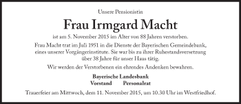 Traueranzeige von Irmgard Macht von Süddeutsche Zeitung