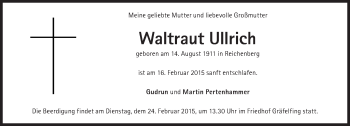 Traueranzeige von Waltraut Ullrich von Süddeutsche Zeitung