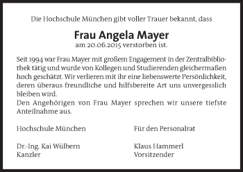 Traueranzeige von Angela Mayer von Süddeutsche Zeitung