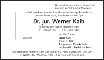 Traueranzeige von Werner Kalb von Süddeutsche Zeitung