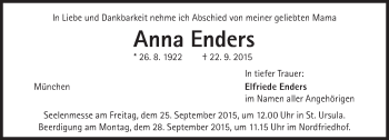 Traueranzeige von Anna Enders von Süddeutsche Zeitung