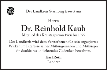 Traueranzeige von Reinhold Kaub von Süddeutsche Zeitung