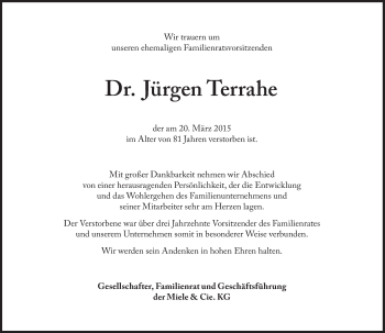 Traueranzeige von Jürgen Terrahe von Süddeutsche Zeitung