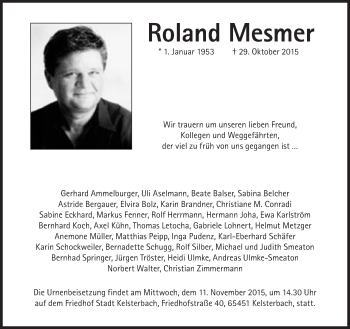 Traueranzeige von Roland Mesmer von Süddeutsche Zeitung